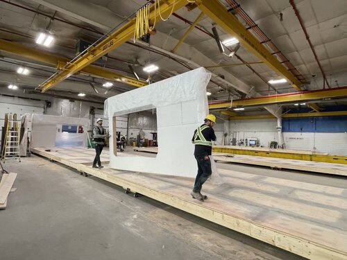 Factory framing of an Oldivai modular housing unit